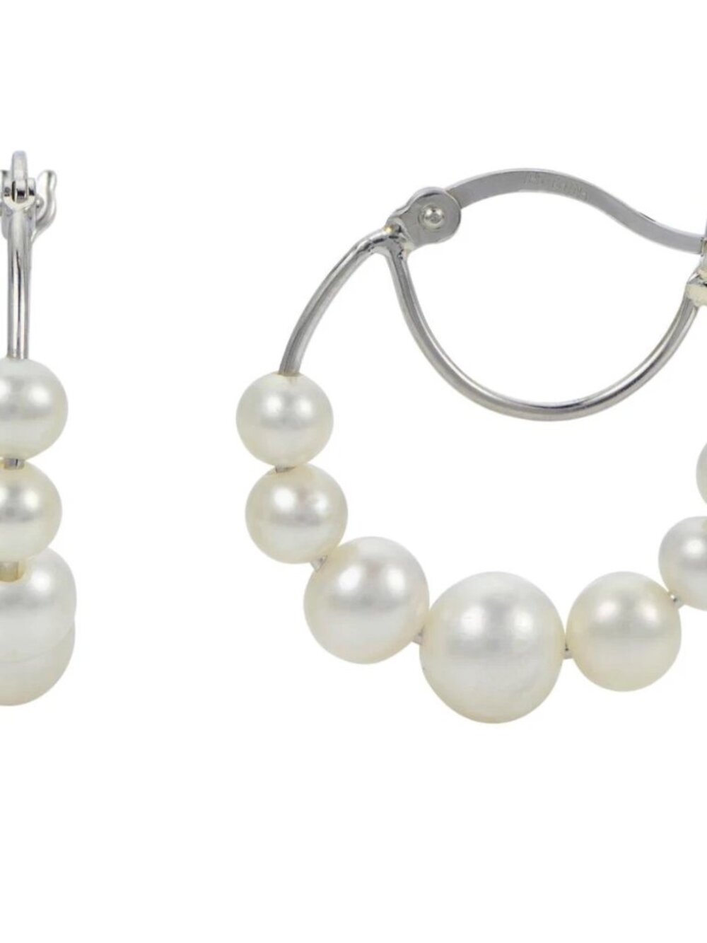 Cultured Freshwater Pearl (4-6.5mm) Graduated Hoop Earrings - Sterling Silver